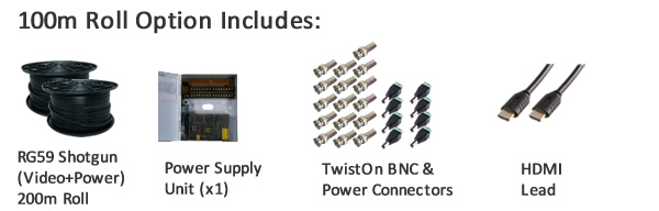 100m roll of RG59 coax cable including accessories
